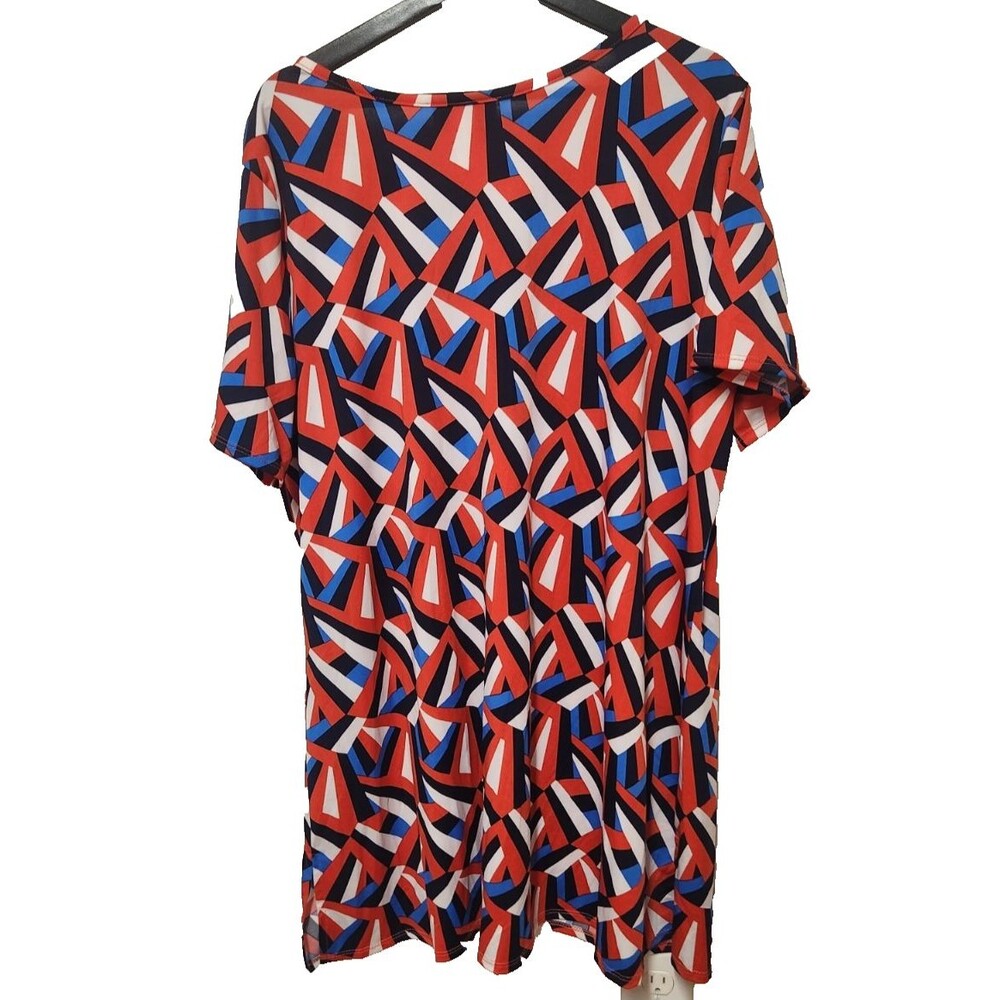 Anthony Richards Size 1X Womens Tunic Top Abstract Red White Blue Black Made USA - Picture 2 of 7